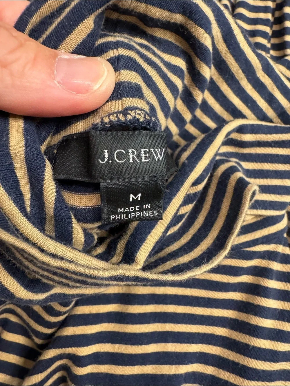 J. Crew Navy and Tan Striped Turtleneck Long Sleeve Top 0936